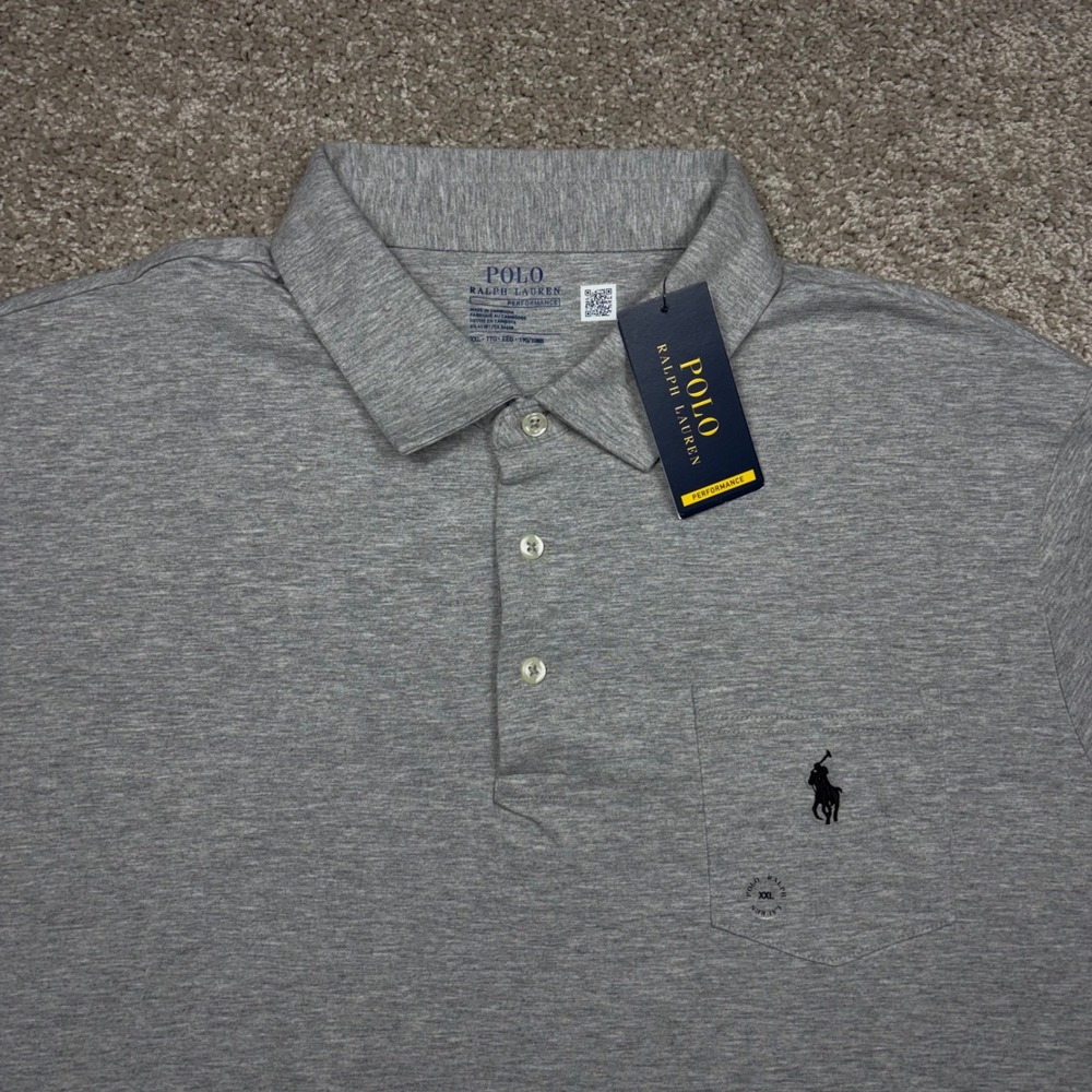 Polo Ralph Lauren Performance Mens XXL Heather Grey Short Sleeve Pocket Polo